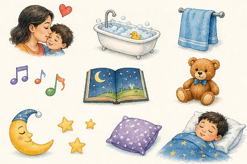 Illustrated bedtime scene