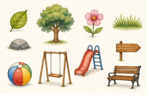 Illustrated at the park scene
